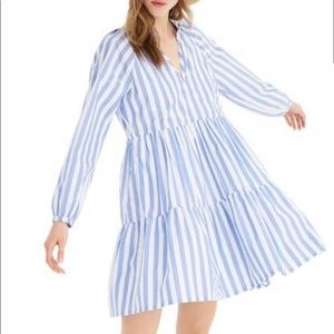 J Crew Tiered Popover Dress in Striped Poplin